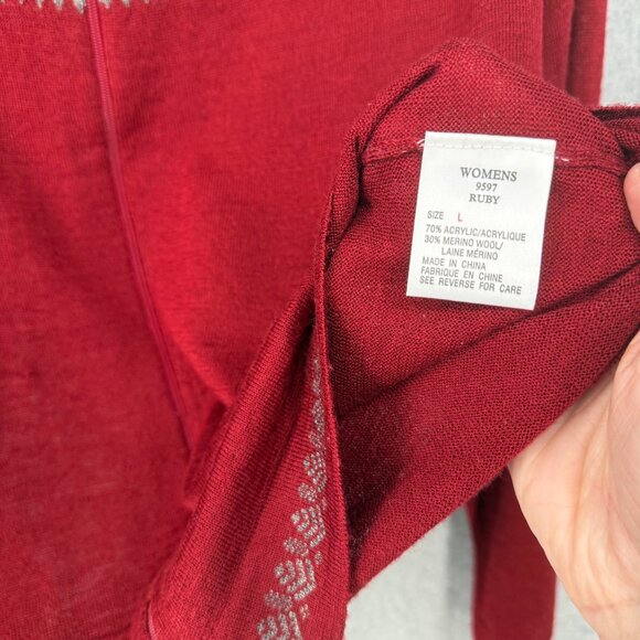 Woolrich Knit Wool Full Zip Jacket Sweater Size L Ruby Red Fair Isle Lightweight - Picture 8 of 13